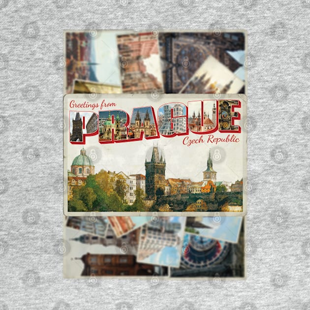 Greetings from Prague in Czech Republic Vintage style retro souvenir by DesignerPropo